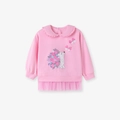 Sweat rose pour fillette avec broderie hérisson, col claudine et bord en tulle - 2Y(90cm) / Sweat-shirt Brodé Rose (2087T)