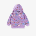 Felpa viola con cappuccio e zip per bambine con stampe di dinosauri e arcobaleni - Felpa con Cappuccio Stampata Viola (FC003) / 2Y(90cm)