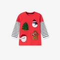 Maglia natalizia rossa a maniche lunghe da bambino con ricami e maniche a righe - 4Y(110cm) / Maglia Rossa a Maniche Lunghe (2128T)