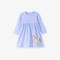 Abito bambina viola chiaro a maniche lunghe con ricamo unicorno e fiori sparsi - 2Y(90cm) / Lavanda (S3117)