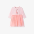 Roze jurk met lange mouwen voor meisjes met cartoonprint en een tule tutu-rokje - 2Y(90cm) / Roze