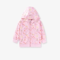 Giacca rosa con cappuccio da bambina con motivi di unicorni e animali colorati - 2Y(90cm) / Felpa Rosa Con Cappuccio Unicorno (FC002)