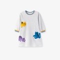 Abito grigio a maniche lunghe da bambina con bordi arcobaleno e tre simpatiche applicazioni di gatti - 2Y(90cm) / Stile Ricamo Gatto Grigio (s3138)