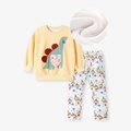 Ensemble fille avec sweat à capuche dinosaure jaune doublé polaire et legging imprimé - Style Doublé Polaire / 2Y(90cm)