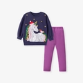 Completo bambina con felpa blu scuro unicorno in paillettes e leggings viola - 2Y(90cm) / Blu Notte e Viola (2092)