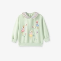 Hellgrüner Langarm-Kinderpullover mit Blumen-Peter-Pan-Kragen und Feen-Stickerei - 2Y(90cm) / Hellgrün & Rosa