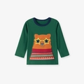 T-shirt bimbo a maniche lunghe in cotone verde bosco con orsetto e occhiali a stella - 2Y(90cm) / Maglietta a Maniche Lunghe con Orso Cartone Animato - Verde Foresta (5136)