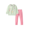 Meisjes-set met feeën-borduurwerk sweatshirt en roze broek met bloemenkraagje - 7J(140cm) / 2121 (Lichtgroene Set)