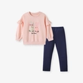 Felpa rosa a maniche lunghe per bambine con coniglietti e pantaloni blu scuro - 2Y / Rosa (N. 2130)