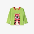 Groen katoenen T-shirt met lange mouwen voor jongens met tijgerprint en rode hals - 2Y(90cm) / Fruitgroene Tijgerprint (5137)