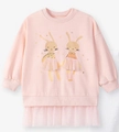 Robe sweat à manches longues rose pour fillette avec tutu en tulle et motifs de lapins - 100cm / Haut Rose Et Pantalon Blanc