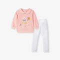 Ensemble fille avec sweatshirt rose à col dentelle et pantalon blanc en tricot - 6Y(130cm) / Haut Rose et Pantalon Blanc (2114)