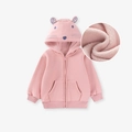 Felpa rosa in pile per bambini con cappuccio a orecchie di topo e cerniera intera - 2Y(90cm) / Rosa