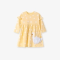 Yellow long sleeve cotton girl dress with white polka dots and swan pocket detail - 2Y(90cm) / Yellow Polka Dot Swan Style (S3183)