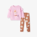 Ensemble fille avec sweat rose à volants et legging marron à pois blancs stylé - Ensemble Rose/Brun (2151) / 2Y(90cm)