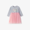 Robe princesse manches longues pour filles avec haut gris et jupe en tulle rose - 2Y(90cm) / Gris Patchwork Rose (S3211)