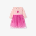 Roze flamingo tutu-jurk voor meisjes met stippenmouwen en gelaagde tule rok - 2Y(90cm) / Roze