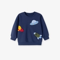 Sweat-shirt bleu marine pour garçon avec broderies chenille OVNI et fusée spatiale - 2Y(90cm) / Sweat Marine Thème Espace (2131T)
