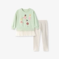 Set bambina con felpa verde menta, motivo danza fiori 3D e leggings grigi - 2Y(90cm) / Abbigliamento Ragazza Danza Verde Menta(2170)