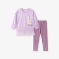Schattige paarse meisjesset met pluche konijnendetail en een lichte tule zoom - 2Y(90cm) / Konijn Geborduurde Sweatshirt Set (2173)