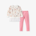 Meisjes pyjamaset met ballerina print en roze legging gemaakt van zacht katoenen materiaal - 2Y(90cm) / Ballerina Meisje (2168)