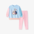 Blauwe sweatshirt met keverpatroon en roze lange broek voor peutermeisjes - Tweeledig Kledingset (2163) / 3Y(100cm)