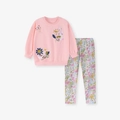Ensemble sweat rose pour filles avec pantalon fleuri et broderie de lapin - 7A(140cm) / Sweat Brodé Lapin Rose et Pantalon Floral (2162)