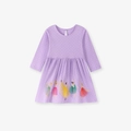 Robe fille en coton violet à manches longues avec pois et motifs de ballerine - 2Y(90cm) / Violet