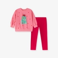 Completo natalizio per bambine con felpa rosa, stampa albero di Natale e pantaloni rossi - Set Due Pezzi Felpa Rosa Albero (2160) / 2Y(90cm)