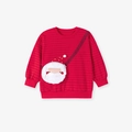 Sweat-shirt de Noël à rayures rouges pour filles avec une poche Père Noël 3D - 2Y(90cm) / Ensemble Rayé Rouge Père Noël (2137T)