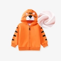 Felpa arancione con cappuccio bimbo, tema tigre con orecchie 3D e fodera felpata - 2Y(90cm) / Giacca con Cappuccio in Pile Design Tigre (C063)