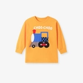 Maglia a maniche lunghe in cotone arancione per bambini con stampa treno a vapore - 2Y(90cm) / Top a Maniche Lunghe Treno Arancione (5134)