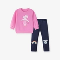 Completo bambina con felpa rosa e pantaloni blu navy con ricamo topo 3D in tulle - 2Y(90cm) / Rosa E Navy