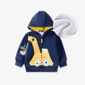Dunkelblauer Jungen-Hoodie mit Bagger-Stickerei und dickem Fleecefutter für Winter - 2Y(90cm) / Fleece Marineblau Stil (C061)