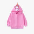 Felpa con cappuccio rosa per bambine in cotone con grazioso unicorno e dettagli 3D - Felpa Unicorno Rosa (C077) / 2Y(90cm)