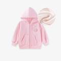 Giacca rosa con cappuccio per bimbi con ricamo di coniglio e fodera in pile - 6Y(130cm) / Felpa con Cappuccio e Zip (C072 Pile) / Rosa