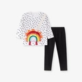 Ensemble d'automne pour fillettes avec haut soleil arc-en-ciel et pantalon à pois - 2Y(90cm) / Pois Arc-en-ciel (2071)