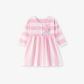 Abito a righe rosa e bianche a maniche lunghe per neonata con applique a coniglietto - 2Y(90cm) / A Righe Rosa Bianco (S3153)