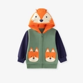 Kinderhoodie met oranje vossenmuts, groen lijfje en donkerblauwe mouwen in cartoonstijl - 2Y(90cm) / Vos Thema Jas Met Capuchon (C074)