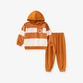 Completo felpa con cappuccio a righe da bambino color caramello e beige con smiley - 2Y(90cm) / A Righe Arancioni e Bianche