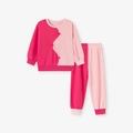 Conjunto loungewear de dos piezas para niña en rosa con botones de nudo chino y manga larga - Conjunto de Bloque de Color con Botón de Rana (K2075) / 3Y(100cm)