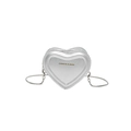 Mini heart-shaped crossbody bag in metallic silver finish with a slim snake chain strap - Silver
