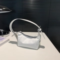 Elegant white minimalist leather shoulder bag with silver hardware for women - White