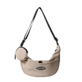 Khaki crescent nylon crossbody bag with black adjustable strap and small round pouch - Khaki