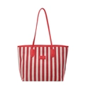 Rood-wit gestreepte canvas draagtas met lange handvatten en minimalistische patch - Rood