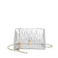 Silver quilted chain bag with V-shaped embroidery and gold metallic lock detail - Silver