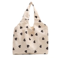 Satin tote bag with black heart patterns and integrated handles in cream finish - Black Heart Printed Style (Style 2)