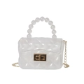 Mini sac bandoulière transparent blanc avec poignée en perles et chaîne dorée - Blanc