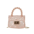 Mini sac gelée rose en PVC transparent avec poignée en perles et bandoulière - Rose