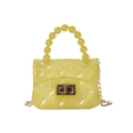 Mini sac bandoulière jaune gelée avec motif matelassé et poignée en perles rondes - Jaune